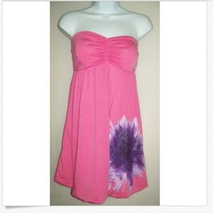 Derek Heart Tunic Sz M Pink Large Purple Flower